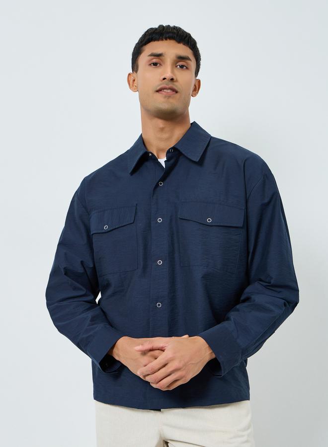 Styli Men Navy Blue Oversized Utility Shirt - Image 5